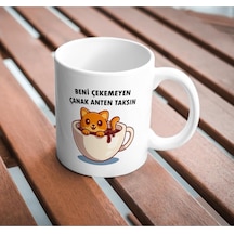 Çekemeyen Anten Taksın Komik Baskılı Kupa Bardak Hediyelik Çay Kahve Kupası Coffee Mug Beyaz - Çok Renkli