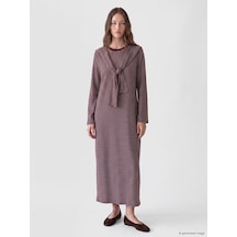 Lcw Modest Bordo Bağlama Detaylı Çizgili Elbise