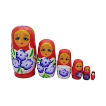 Ahşap Matruşka Bebek Altılı Set Kırmızı