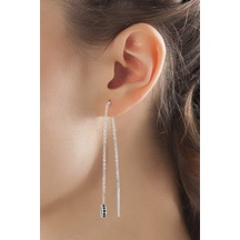 Kadın 925 Ayar Gümüş Siyah Taşlı Gümüş Zincir Küpe K017301 Gümüş