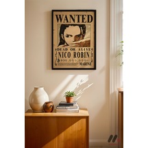 One Piece Nico Robin Wanted Poster, Siyah Çerçeveli Duvar Tablosu - Anime Severlere Özel Hediye