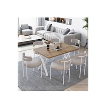 Avvio Larina Beyaz Teddy Sandalye 80x140 Yemek Masası Mutfak Masası 6 Kişilik Masa Sandalye Takımı Akça Modelavvio295