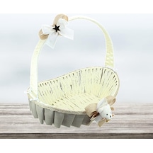 Saplı Oval Kumaş Süslü Sepet 36 Cm Orta Boy Taş Rengi Taş