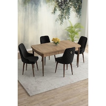 Meri Serisi 80x132 Açılabilir Mdf Meşe Masa Takımı 4 Lacivert Sandalye Kahve Ayak Siyah