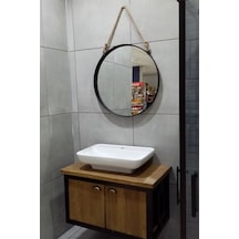 Dekoratif 45 Cm Metal Çerçeve Halat Askılı Ayna Mat Siyah