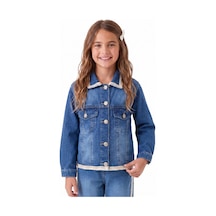 Onloox Kız Çocuk Mavi Kız Çocuk Mavi Pamuklu Denim Gömlek Yaka Regular Kalıp Güpür Detaylı Jean Ceket 3-7 Yaş