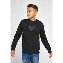 Mindhunter Yarasa Baskılı Unisex Çocuk Siyah Sweatshirt Siyah