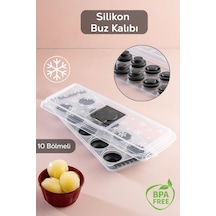 10 Bölmeli Silikon Buz Kalıbı,kapaklı Buzluk Buz Kalıbı-antrasit Plastik Diğer