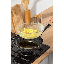 Nishev Emaye Lüks Yanmaz Yapışmaz Granit Kızartma Fritoz Wok Tava 26 Cm Siyah