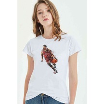 Bulls Basket Basketci Baskılı Beyaz Kadın Tshirt