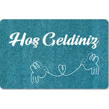 Dijital Baskılı Kapı Önü Paspas Hoşgeldiniz Yazılı Çiçek Desen Ve Kedi Iç Ve Dış Kapı Yıkanabilir Yeşil