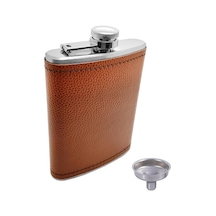 Çelik Üzeri Kahve Deri Kaplı 8 Oz 240 Ml İçki Matarası Py96khv Çok Renkli