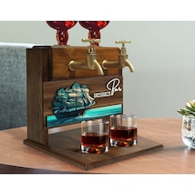 Bk Gift Kişiye Özel Kabartma Manzara Tasarımlı İsimli Çift Musluklu Doğal Ahşap İçki Standı-37, İçki Standı, Doğum Günü Hediyesi, Ev Hediyesi Bitmeyen