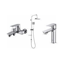 Gpd Tepe Duş Seti + Lavabo Banyo Bataryası Provido MBB155-MLB156-DST19-3 Krom