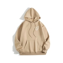 Altamira Unisex Kalp Baskılı Oversize Kapüşonlu Sweatshirt 001