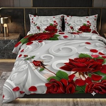 Özel Tasarım Marka Çift Kişilik Nevresim Takımı Organik Saten & Pamuk Luxury Premium Kumaş Gül Çeyiz Kırmızı Pembe Beyaz Ranforce Solmaz Beyaz - Gri - Kırmızı