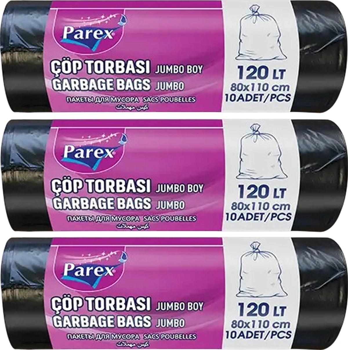 Professional 10'lu Çöp Torbası Jumbo Boy 80 X 110 Cm Üçlü Paket