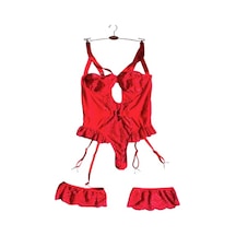 Fantazi Dantel Tül Bodysuit-jartiyer Set Siyah
