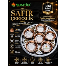 Safir Çerezlik Kahvaltı Takımı Krom Tepsi 6 Adet Bakır Kase Özel El İşlemesi Bakır Çerezlik