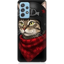 Samsung Galaxy A52 Uyumlu Pilot Kasklı Şirin Kedi Desenli Silikon Kılıf Çok Renkli