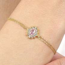 Mia Vento Pink Taşlı Bohem Güzellik Gold Renk Vintage Gümüş Bileklik