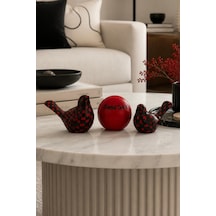 Good Day Dekoratif Kuş Biblo Seti 3 Lü Modern Siyah Kırmızı