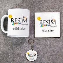 Resim Öğretmeni Hediye Seti Kupa Bardak+Altlık+Anahtarlık