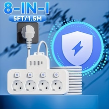 Honeybeeshop Beyaz 1 5m 5ft 4 Standart Eu Prizli 3 Usb A 1 Usb C Portlu Guvenli Priz Kisa 5 10 15 Ayak Uzatma Kablosu Ev Ofis Seyahat Uygun