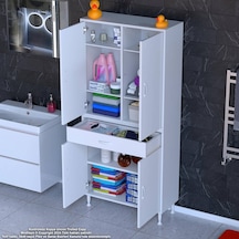 Modilayn Yeni Afra 85 X 173 X 32,5 Cm 1 Çekmece 4 Kapak 5 Raf 8 Bölme Çok Amaçlı Banyo & Mutfak Dolabı Beyaz