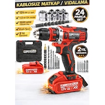 Kimmer Plus Darbeli Çelik Mandrelli Kablosuz Şarjlı Matkap Vidalama 24 Parça