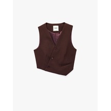 Koton Kruvaze Yaka Kolsuz Asimetrik Yelek Bordo Çizgili 6wak20105uw Bordo Çizgili