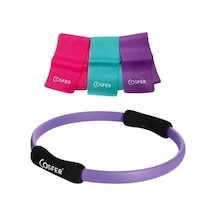 Pilates Seti, Pilates Çemberi Ve 3 Direnç Pilates Bandı, Pembe-turkuaz-mor