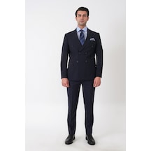 Efor Slim Fit Esnek %97 Yünlü Düz Lacivert Kruvaze Takım Elbise Tk 956