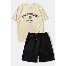 Uyguntarz Unisex Sunshine Baskılı Şort Takım Bej