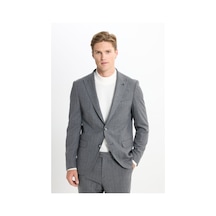 AC&Co / Altınyıldız Classics Erkek Koyu Grı Slim Fit Dar Kesim Kırlangıç Yaka Çizgili Kapak Cepli Esnek Takım Elbise Koyu Gri
