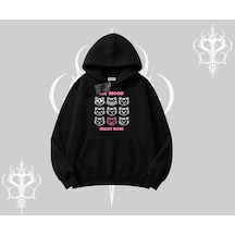 My Mood Right Now Yazılı Sevimli Kedi Kapşonlu Sweatshirt Siyah