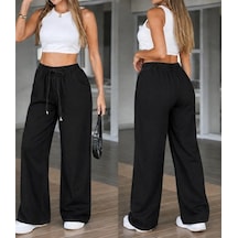 Valensdesign Kadın Yüksek Bel Lastikli Bağcıklı Kot Pantolon Siyah