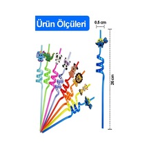 Figürlü Pipet 12 Adet Sevimli Renkli Kıvrımlı Pipet 26 Cm Ev Dekoratif Kokteyl Yıkanabilir Emoji Çocuklar İçin