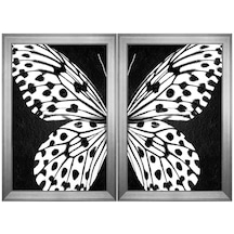 Siyah Beyaz Kelebekler Temalı 2 Li Kanvas Tablo Seti