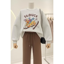 Benroma 3 İplik Penye Skiduck Baskılı Unisex Sweatshırt Gri
