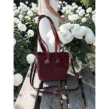 Kumru Studio Bordo Patchwork Kadın Omuz Çantası Özel Tasarım Şık El Çantası