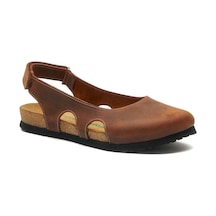 Comfortfusse Belinda - Kadın Ortopedik Hakiki Deri Sandalet Kahverengi Yağlı Deri