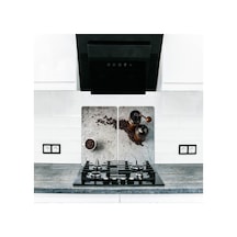 2' Li 40X52 CM Benim Kahvem Desenli Cam Kesim Tablası ve Ocak Kor