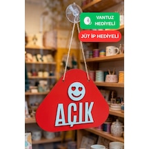 Ahşap Lazer Kesim Emoji Figürlü Açık-kapalı Tabelası - Kırmızı