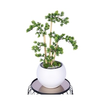 Yapay Çiçek Sitesi Beyaz Küre Saksıda Modern Minimal Tasarım Yapay Bonsai Ağacı Yeşil 65 Cm Yeşil