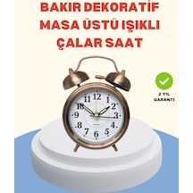 Metal Bronz Nostaljik Masa Saati Alarmlı Büyük Boy Sessiz Mekanizmalı Siyah