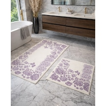 Cotton Soft -lila Beyaz- 2li Banyo Seti, Paspas Takımı Lila - Beyaz