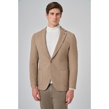 Morven Erkek Bej Poliviskon Trend Desenli Slim Fit Mono Yaka Dokuma Ceket 26ks002001653 Bej