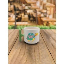 Latte Fincanı Su Kaplumbağası Baskılı Yeşil Kulplu T Kupa