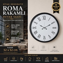 Siyah Dekoratif Roma Rakamlı 52 X 52 Cm Duvar Saati